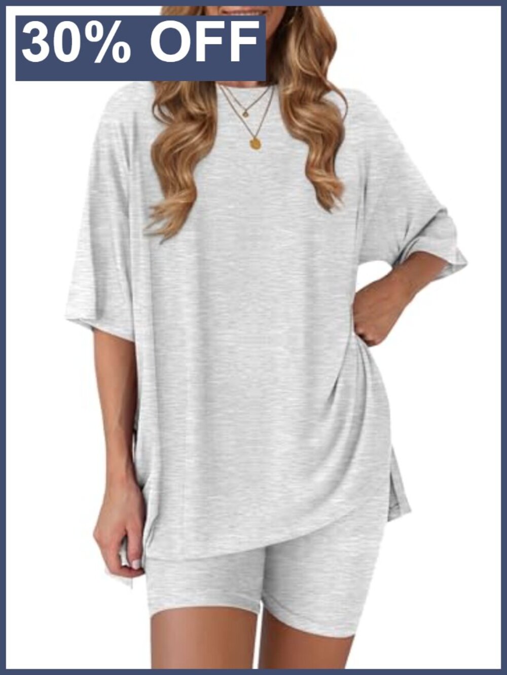 Women 2 Piece Lounge Set Short Sleeve Oversized Top & Biker Shorts Casual Summer